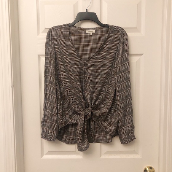 Max Studio Tie Waist Plaid Blouse, Size Medium - Picture 5 of 8